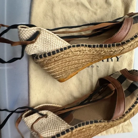 Burberry Tan and Black Plaid Wedge Sandals - Picture 6 of 7